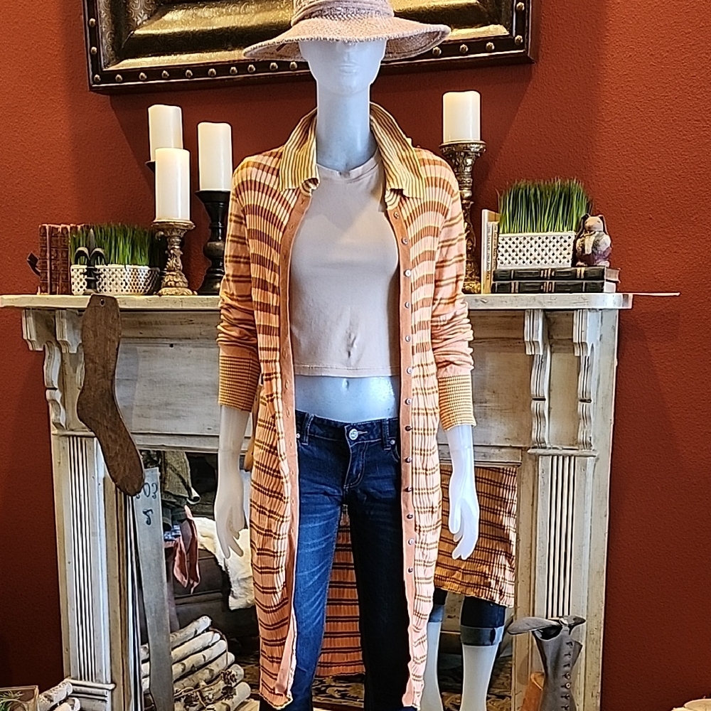 Free People Orange Striped Trench Coat